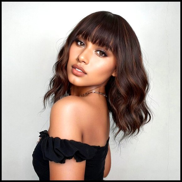 Synthetic Bob Wig Wavy Curly Cosplay Shoulder Length With Air Bangs main image 4